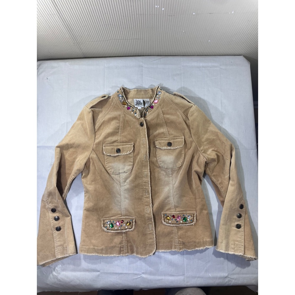 Ivu Jane Women's Corduroy‎ Jacket Embellished Rhinestone Cross Size M